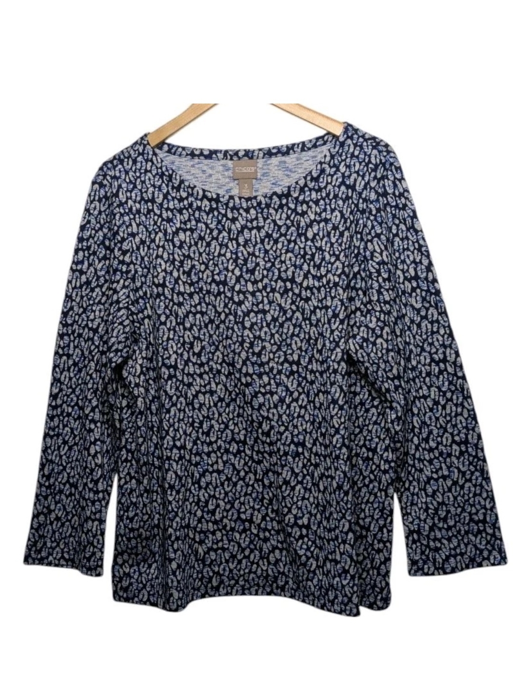 Chico's 3 Blue Printed Long Sleeve Tee XL